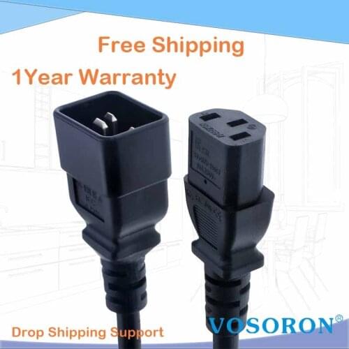 IEC C20 to C13 UPS PDU Distribution Power Cord, 10A to 16A Extension Cable 3G1.5 H05VV-F Wire Gauge 0.5m/1.8m