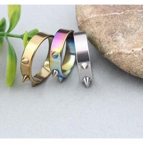New Arrivals Stainless Steel 3 Colors Defensive Rings Punk Spike rivet cone coyotes Hip Pop Ring for Women Free shipping