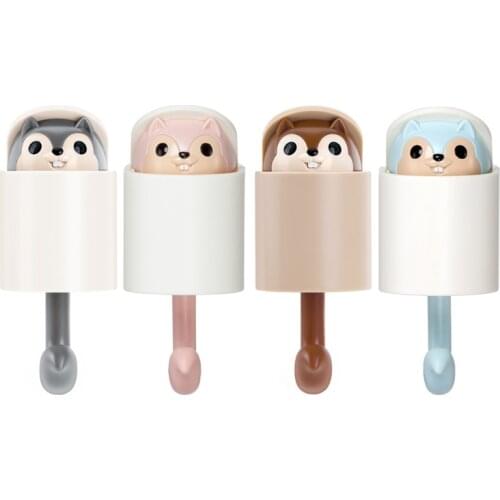 Creative Self-Adhesive Cartoon Squirrel Keychain Hook Coat Wall Hanger Animal Hiding Shower Towel Hat Storage Holder