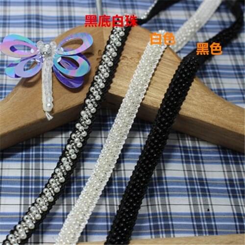 2Yds/lot 1cm wide black and white bead lace collar clothing accessories handmade diy clothes decorative accessories A1170