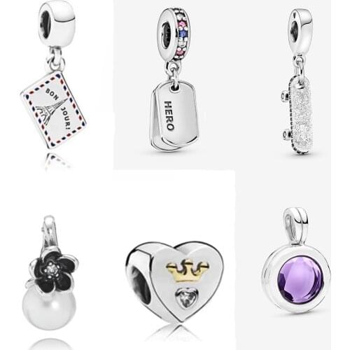 New Fashion 925 Sterling Silver Eiffel Tower HERO DOG TAG Multi-color CZ Blue Crystal Pendant Charm Original DIY Jewelry