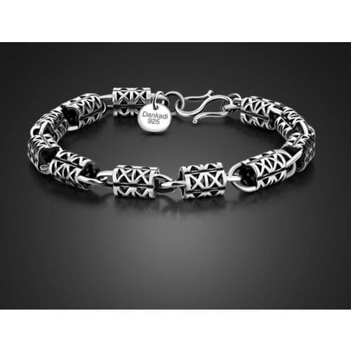 Fashion Punk Men Silver oxider Bracelet 100% 925 Sterling silver Hand catenary Personality Vintage Style Man jewelry