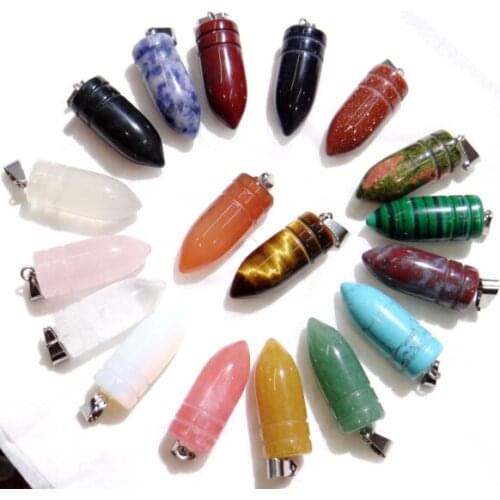 Natural stone Quartz Crystal Turquoises tiger eye Opal bullet pendant for for diy Jewelry making Necklaces Accessories25PCS