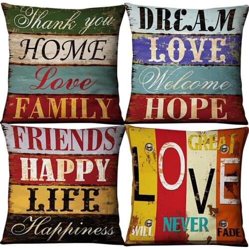 Vintage Style Cushion Cover Decorative English Letter Coffee Shop Return Letter Seat Waist Throw Pillow Party Chair