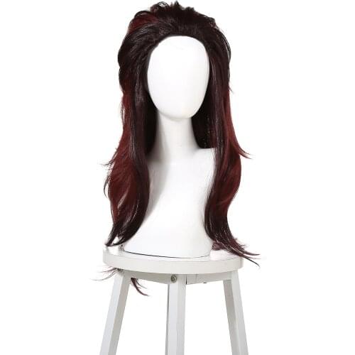 Anime Demon Slayer Cosplay Wig Kimetsu No Yaiba Kamado Tanjirou Long Wig Cosplay Props Heat Resistant Synthetic Hair Wigs