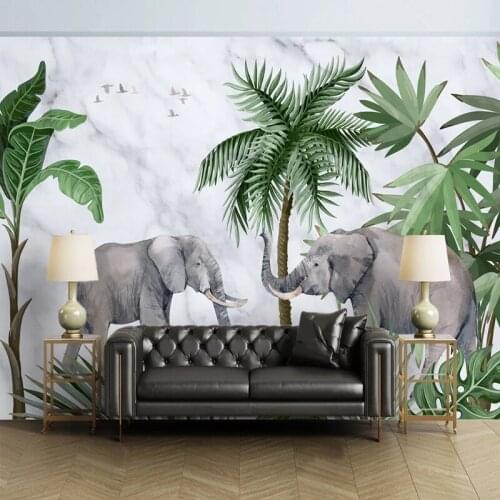 Custom Mural Wallpaper 3D Stereo Elephant Marble Plant Forest Wall Painting Living Room TV Sofa Bedroom Home Decor Wallpaper 3 D