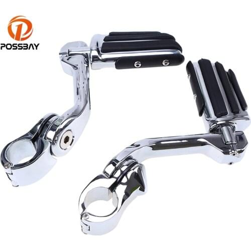 POSSBAY Chrome Aluminum Rubber Long Highway Foot Pegs Motorcycle Foot Rests pedane moto For Harley Dyna Road Electra Glide 883