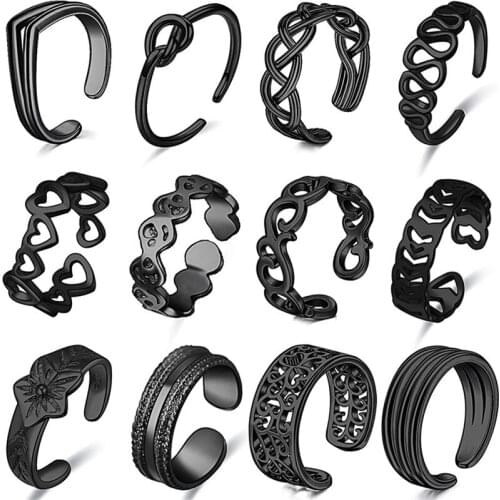 Adjustable Body Jewelry Open Feet Ring Black Plated True Gold Plated Womens Ring 12pcs/Set C