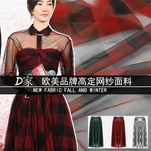 Mesh Lattice Printed Polyester Printed Fabric Thin See-through Clothing Shirt Brand Diy C.D Cloth for Dress Fabrics Per Meter