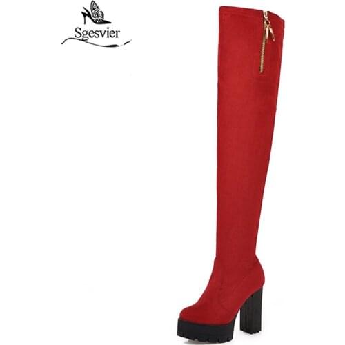 Sgesvier 2020 big size 48 women thigh high boots flock slim high heels platform boots autumn winter party prom shoes ladies G741