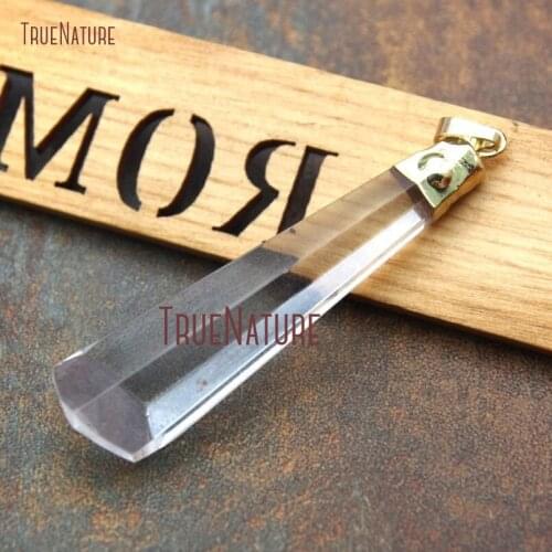 10Pcs Glass Crystal Pendant Pure Gold Color Faceted Pillar Pendant 67x15mm PM13675