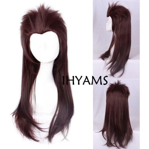 Sally face Sallyface Larry 65cm Long Slicked Brown Heat Resistant Synthetic Hair Cosplay Costume Wig + Track + Wig Cap