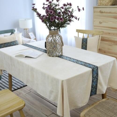 Solid Color with Embroidered Table Cloth Polyester Rectangle Table Desktop Cover Home Decoration Dustproof for Home Dining Table