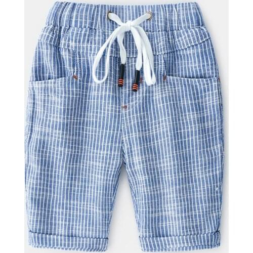 2019 Summer England style Baby Boys Calf Length Pants Casual Children stripe Cotton Student Cropped Short Trousers Kids Pant