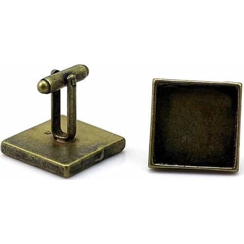 20mm Antique Bronze tone Blank Square Bezel cups Bases Mens Cuff Links Cufflinks settings Findings fits 20x20mm Cabs Wholesale