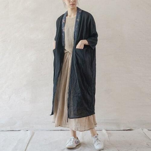 QPFJQD Ladies V-Neck Solid Color Blouse New Summer Autumn Women Retro Loose Casual Simple Ramie Shirts Three Quarter Sleeve