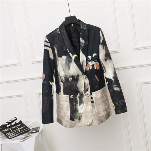 Vintage Print Blazer Women Spring Autumn Design 2021 New Casual Loose Korean Style Temperament Top Trend Suit Jacket Lady zh193