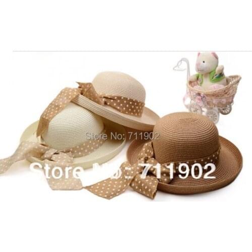 10pcs free shipping/Bow dot Hats / ribbon beach cap/ innovation natural environment-friendly papyrus production