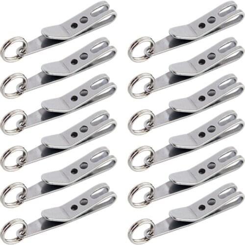 12PCS Keychain Pocket Clip Multi-Purpose Pocket Suspension Clip and Key Ring Holder for EDC Stainless Steel