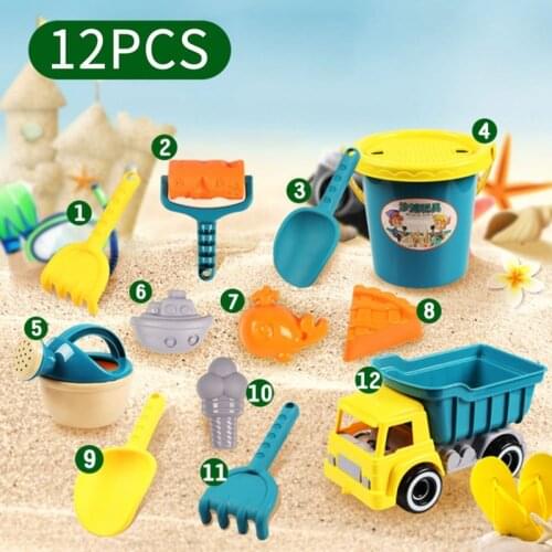 12Pcs Dump Truck Beach Toys Set Sand Play Set Sandbox Toys Sand Shovel Watering Can Toys Child Beach Sand Toys