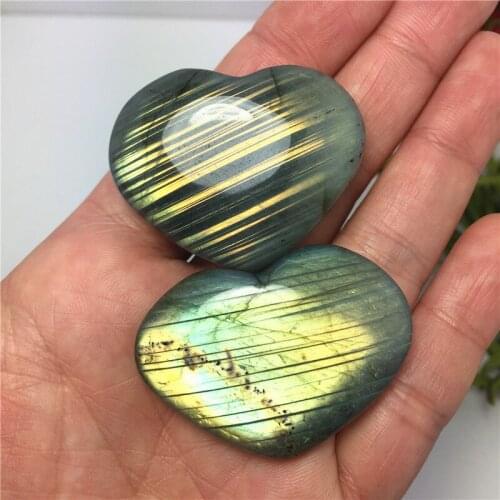 2pcs High Quality Natural Blue Light Labradorite Handmade Heart Moonstone Mineral Crystal Specimen Home Decoration
