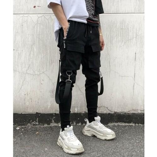 2021 New Men Multi-pocket Elastic Waist Design Harem Pant Street Punk Hip Hop Casual Trousers Joggers Male Dancing Pant
