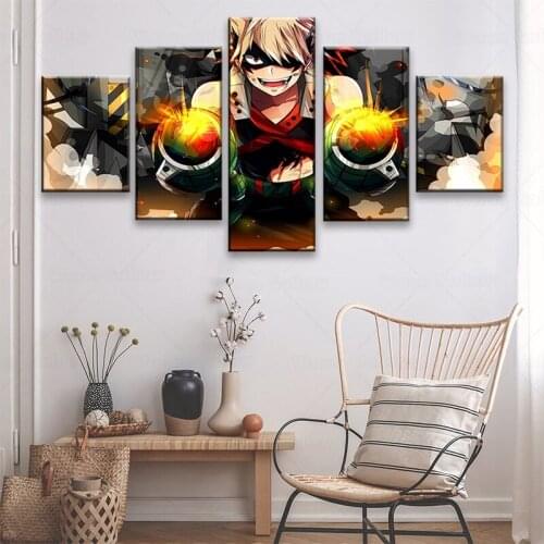 Canvas Printing AnimeKatsuki Bakugo Explosion Posters 5 Pieces My Hero Academia Pictures Home Decoration Wall Modular Artworks