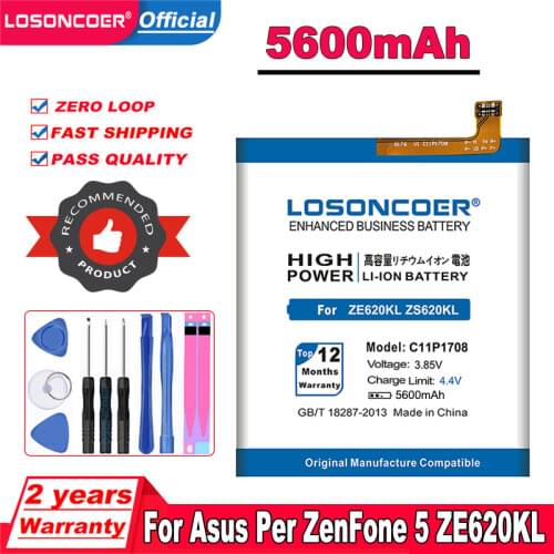 LOSONCOER 5600mAh C11P1708 Battery For ASUS Zenfone 5 5Z ZE620KL X00QD ZS620KL Z01RD Mobile Phone Battery