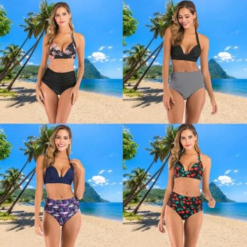 Bikini Womens Sexy 5 Sizes High Waist Halter Two Pieces Swimwear Separate V Neck Bikini Sets Swimmear Beachwear