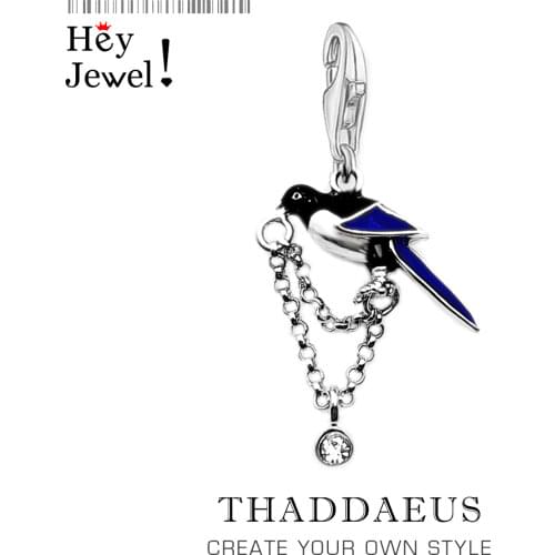 925 Sterling Silver Magpie Bird Charm for Bracelet 2019 New Cute Anime Chaveiro Lucky Piercing Women Jewelry Trendy Kolye Bijoux