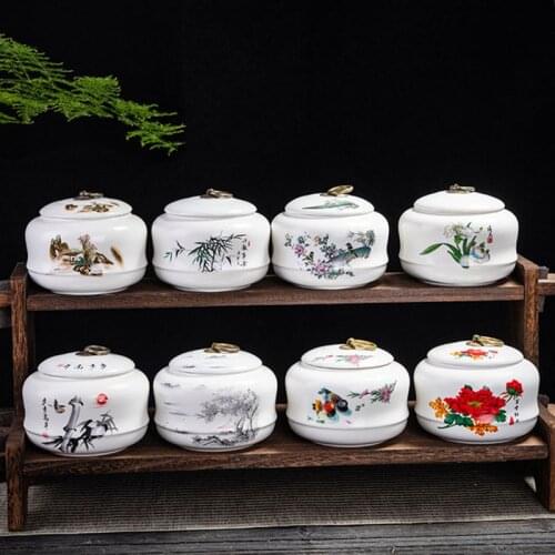 Chinese Style Teaware KItchen Household Supply Ceramic Tea Leaf Box Big Size White Porcelain Sealed Storage Tea Caddy