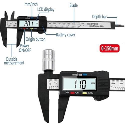 0-150mm 6 inch MINI LCD Digital Caliper Carbon Fiber Composites mm&inch Vernier Caliper Gauge Micrometer Measuring Tools