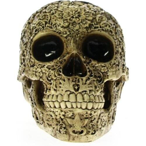 Day Of The Dead Deorative Floral Skull Statue Figurine Dia de los muertos Skeleton Flower Skull Head Desktop Scary Scuplture
