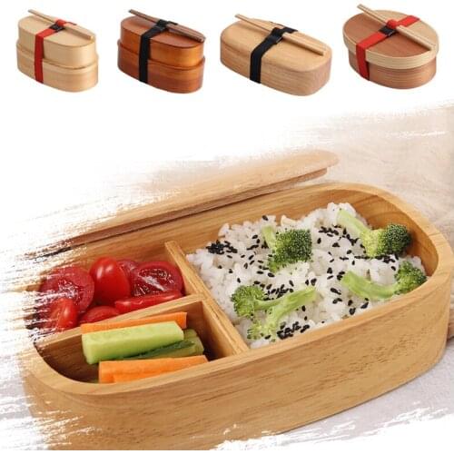 Wooden Lunch Box Portable Double-layer Microwave Bento Box With Chopstick Salad Fruit Food Container Box Office School Lunch Box