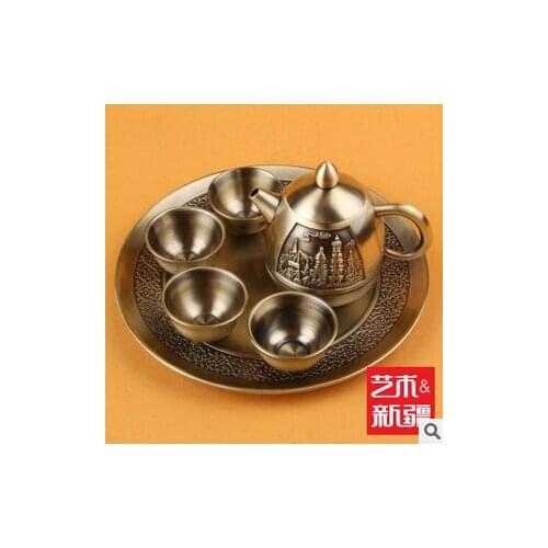European style Home/ hotle/bar tea /wine set, 1 plate1pot 4 cup, metal wine set Free SHIPPING CJ001