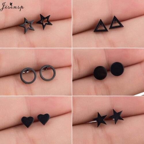 Jisensp Geometric Stainless Steel Earrings Simple Creative Star Heart Round Stud Earrings for Women Girls Fashion Jewelry Gift