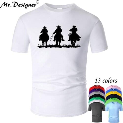West Cowboy Line Art O Neck Cotton T Shirt Men and woman Unisex Summer Short Sleeve Designed Simple Style Casual Top tee m01019