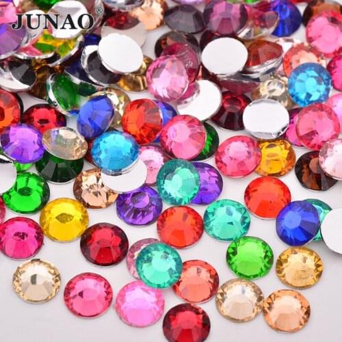 JUNAO Mix Color Resin Rhinestone Round Strass Flatback Nail Art Stones Face Crystal Non Hotfix Strass For DIY Clothes Crafts