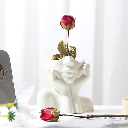 Nordic Style Ceramics Vase Woman Body Shape Flowerpot Home Office Decor Creative Floral Composition Living Room Ornament