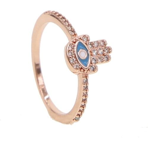 Rose gold hamsa hand ring turkisy fatimas hand design small cute lovely lucky girl women finger midi rings