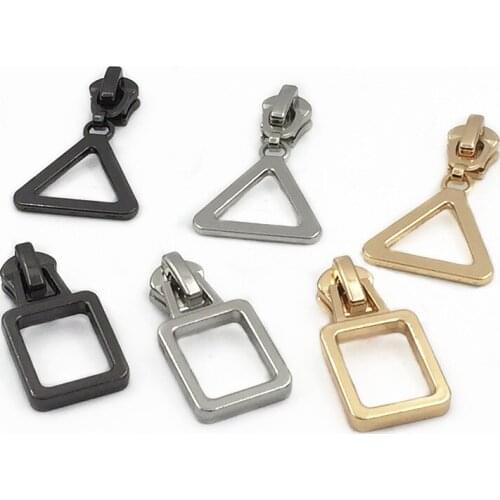 #3 #5 #8 metal slider with triangle shape puller 10pcs black silver gold slider for metal zipper repair diy zipper head