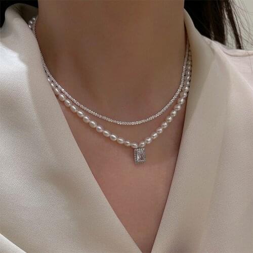Bilandi Trendy Simulated Pearl Necklace Sparkling Chain High Quality Crytal Pendant Necklace For Elegant Women Jewelry Girl Gift