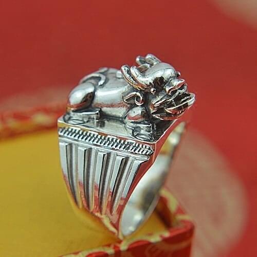 The mythical wild animal fine silver 999 sterling silver ring male money transfer to ward off bad luck man silver ring