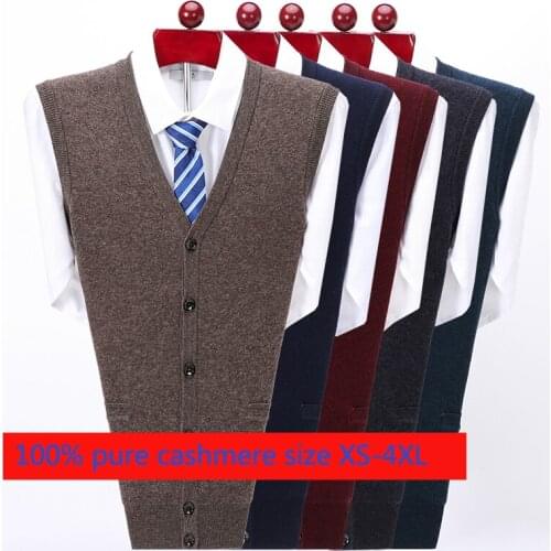 New Arrival High Quality Winter 100% Pure Cashmere Button Cardigan Waistcoat Men Knitted Casual V-neck Thick Plus Size XS-4XL
