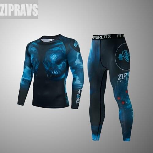 ZIPRAVS new high-quality brand mens compression sports suit quick-drying running training gym fitness sportswear 2-piece set