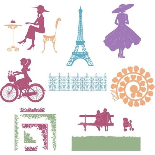 Paris Tower Borders Corner Roseraie Cycling Lady Leisure Time Metal Cutting Dies for DIY Scrapbooking Embossing Card Crafts 2019