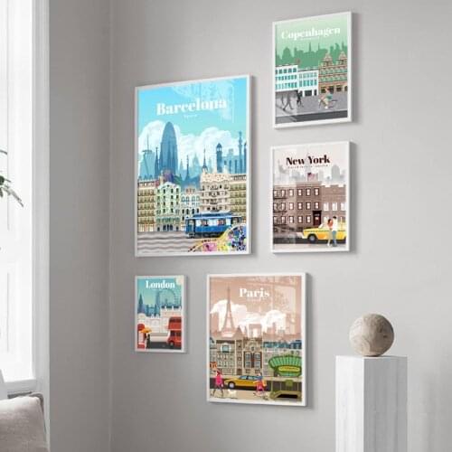 Landscape Canvas Painting London New York Paris Spain Vintage Travel Cities Posters Prints Cuadros Wall Art Picture Home Decor