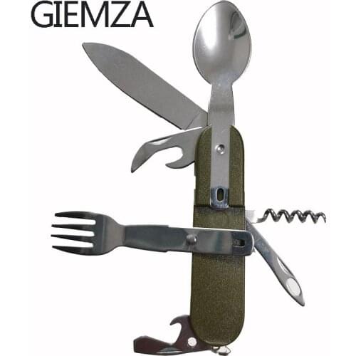GIEMZA Outdoor Portable Multi Tool Cutlery Multitool Flatware Utensil Bottle Can Opener Fold Spork Fork Tableware Picnic Camp