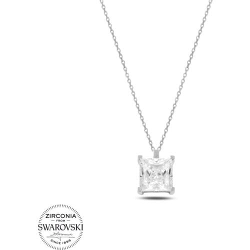 Silverlina Silver Swarovski Zirconia Cubic Zirconia Square Pendant