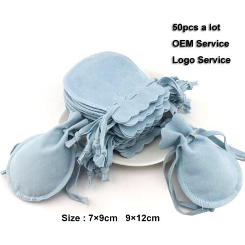 50pcs/lot 7×9cm 9×12cm Jewelry Packaging Macarons Drawstring Good Velvet Gift Bags Wedding Bags with Candy Bag Can Custom Logo